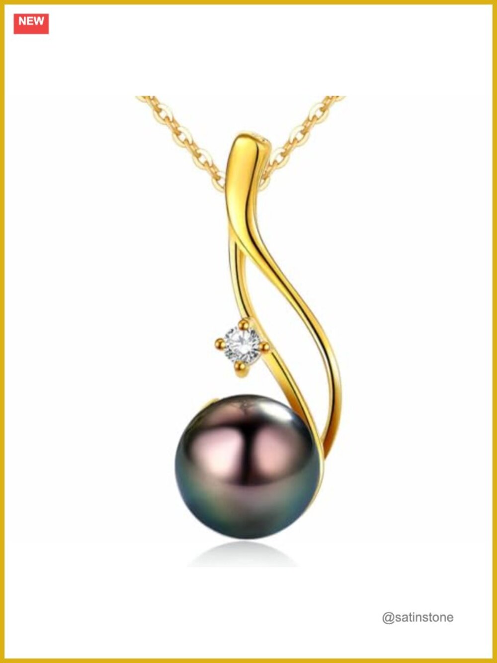 Tahitian Black Pearl Necklace 925 Sterling Silver 18k Gold Plated